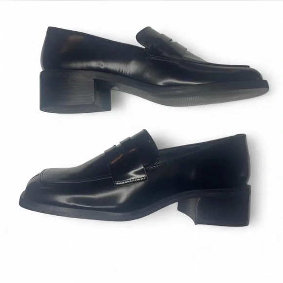 Maeve Anthropologie Square Toe Leather Penny Loafer Heels Black - Sz. 5-5.5 - Picture 6 of 8